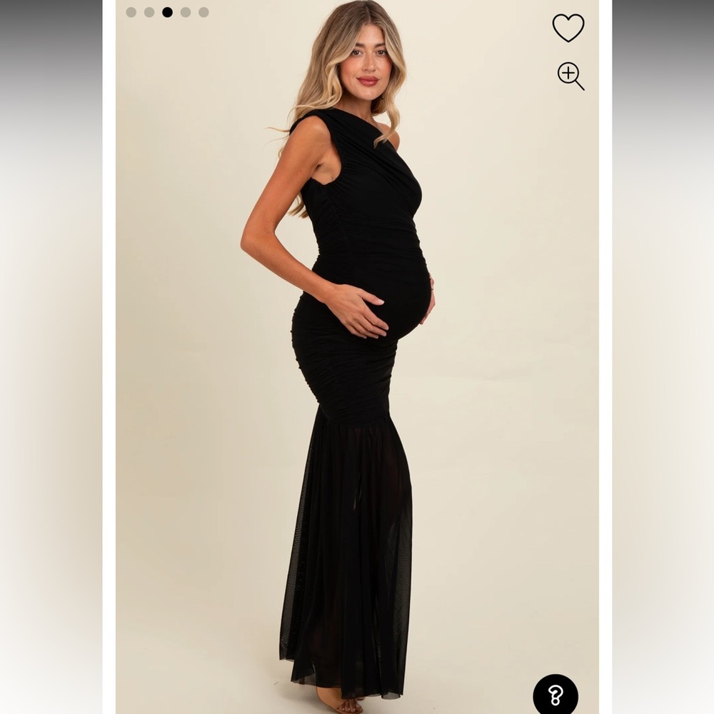 Black Ruched Mesh One Shoulder Maternity Maxi Dress